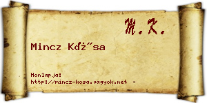 Mincz Kósa névjegykártya